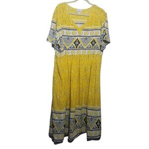 Only Ncessities Women's Cotton Long Peasant Yellow/Black Dress Sz 2X